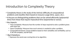 Complexity Difficulty advanced complexity theory and analysis algo | PPTX