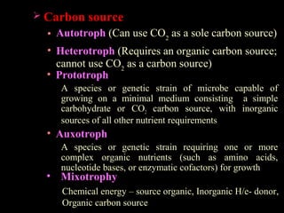 Prototroph Lect. 3 (microbial nutrition and cultivation) | PPT