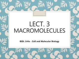 LECT. 3
MACROMOLECULES
BIOL 144a - Cell and Molecular Biology
 