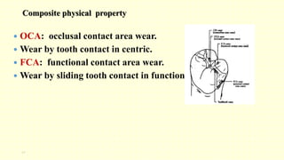 49
 OCA: occlusal contact area wear.
 Wear by tooth contact in centric.
 FCA: functional contact area wear.
 Wear by sliding tooth contact in function.
Composite physical property
 