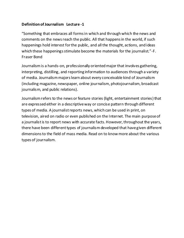 Lect 1 definition of journalism lecture