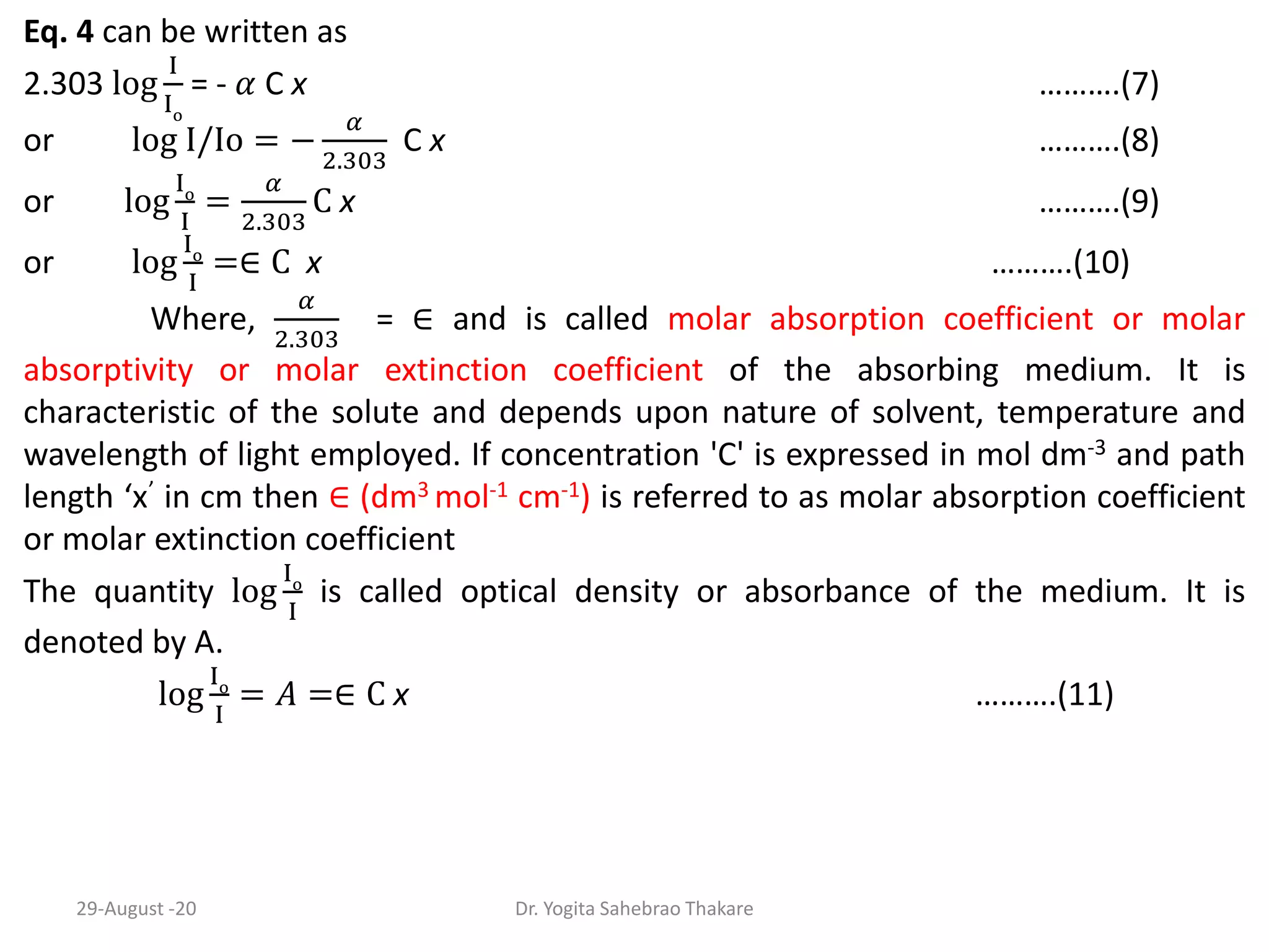 Lect. 3 laws of absorption of light lambert's beer's law | PPTX