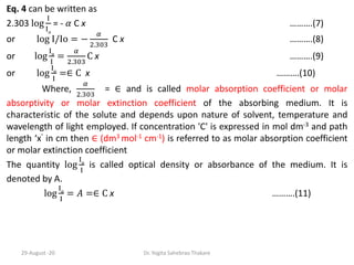 Lect. 3 laws of absorption of light lambert's beer's law | PPTX
