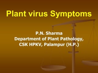 Plant virus Symptoms
P.N. Sharma
Department of Plant Pathology,
CSK HPKV, Palampur (H.P.)
 