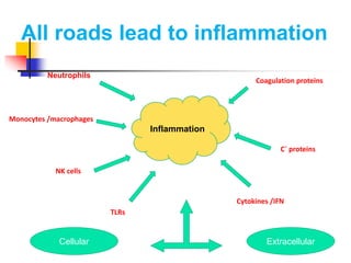 All roads lead to inflammation
Inflammation
Neutrophils
Monocytes /macrophages
NK cells
TLRs
Cytokines /IFN
C` proteins
Coagulation proteins
Cellular Extracellular
 