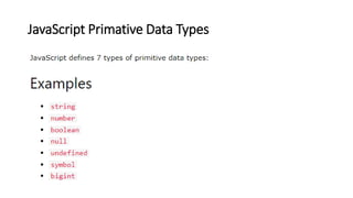 JavaScript Primative Data Types
 