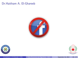 Dr.Haitham A. El-Ghareeb




 Dr.Haitham A. El-Ghareeb (CIS)   Data Structures and Algorithms - 2012   September 16, 2012   20 / 47
 