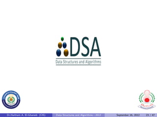Dr.Haitham A. El-Ghareeb (CIS)   Data Structures and Algorithms - 2012   September 16, 2012   23 / 47
 