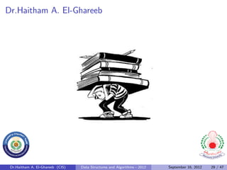 Dr.Haitham A. El-Ghareeb




 Dr.Haitham A. El-Ghareeb (CIS)   Data Structures and Algorithms - 2012   September 16, 2012   29 / 47
 