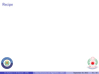 Recipe




 Dr.Haitham A. El-Ghareeb (CIS)   Data Structures and Algorithms - 2012   September 16, 2012   41 / 47
 