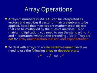 Array Operators Matlab Comprehensive Introduction to MATLAB Fundamentals: Variables, Arrays ...