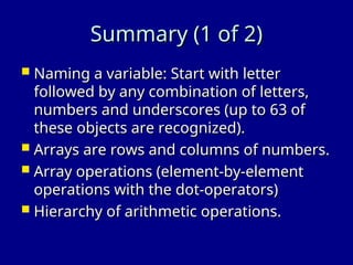 Letter Operators Matlab Comprehensive Introduction to MATLAB Fundamentals: Variables, Arrays ...
