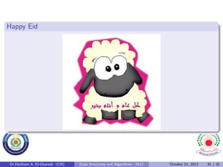 Happy Eid




Dr.Haitham A. El-Ghareeb (CIS)   Data Structures and Algorithms - 2012   October 21, 2012   31 / 31
 