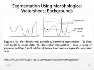 09/13/25 109
Segmentation Using Morphological
Segmentation Using Morphological
Watersheds: Backgrounds
Watersheds: Backgrounds
http://www.icaen.uiowa.edu/~dip/LECTURE/Segmentation3.html#watershed
 