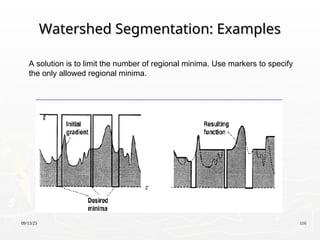 09/13/25 116
Watershed Segmentation: Examples
Watershed Segmentation: Examples
A solution is to limit the number of regional minima. Use markers to specify
the only allowed regional minima.
 