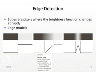 09/13/25 13
Edge Detection
Edge Detection
► Edges are pixels where the brightness function changes
abruptly
► Edge models
 
