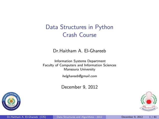 Lecture 9 - DSA - Python Data Structures | PPT