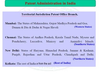 (Northern States)
(Southern States)
(Western States)
(Rest of India)
Patent Administration in India
 