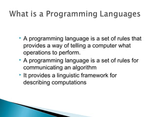 Lect 1. introduction to programming languages | PPT