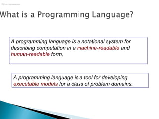  English is a natural language. It has words,
  symbols and grammatical rules.
 A programming language also has words,

...