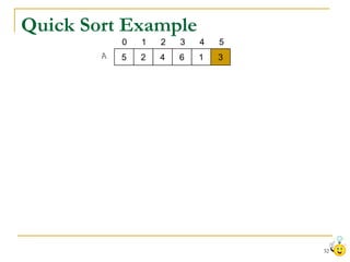 Quick Sort Example
            0   1   2   3   4   5
        A   5   2   4   6   1   3




                               ...