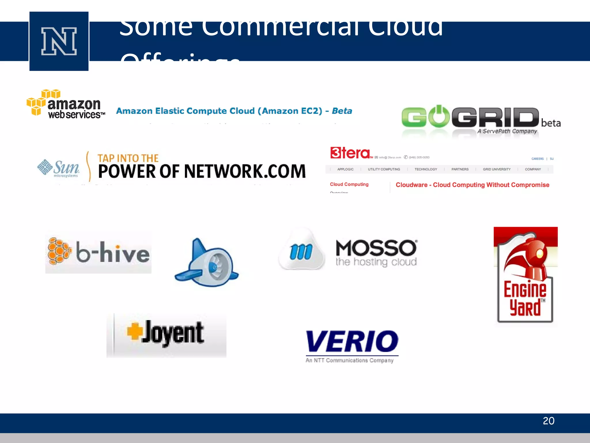 Some Commercial Cloud
Offerings
20
 