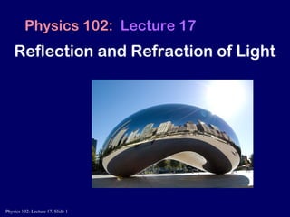 Physics 102: Lecture 17, Slide 1
Physics 102: Lecture 17
Reflection and Refraction of Light
 