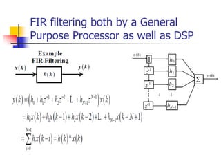 FIR filtering both by a General
Purpose Processor as well as DSP
 