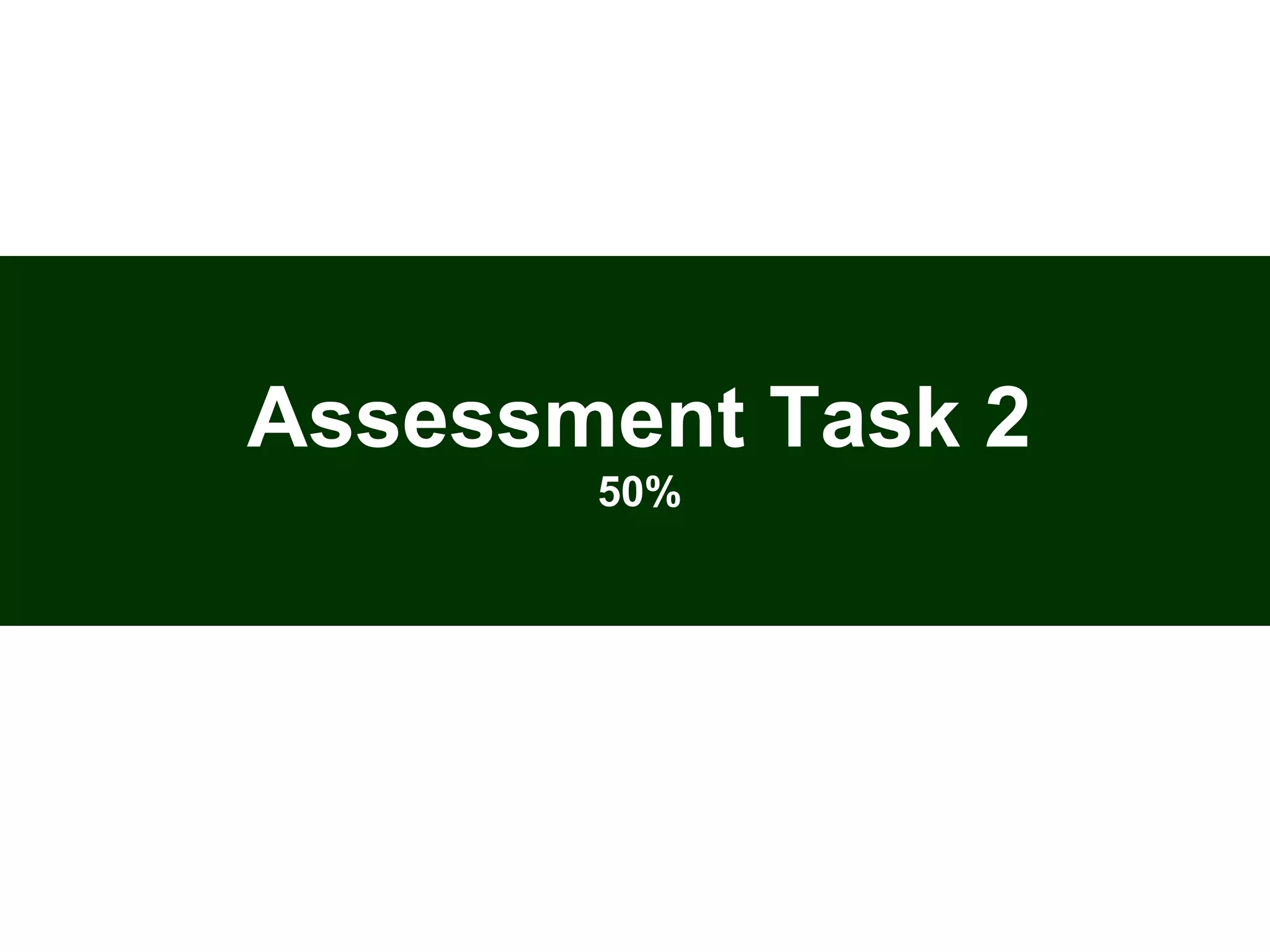 Assessment Task 2
50%
 