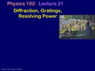 Diffraction, Gratings, Resolving Power Physics 102:   Lecture 21 