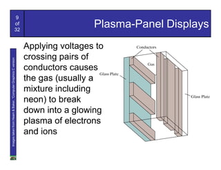 9
                                                  of
                                                  32
                                                                                 Plasma-Panel Displays
                                                                Applying voltages to
                                                                crossing pairs of
Images taken from Hearn & Baker, “Computer Graphics C version




                                                                conductors causes
                                                                the gas (usually a
                                                                mixture including
                                                                neon) to break
                                                                down into a glowing
                                                                plasma of electrons
                                                                and ions
 