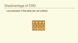 Disadvantage of CRD
 Low precision if the plots are not uniform
A B
C
D A
A
B
B
C
C
D
D
 
