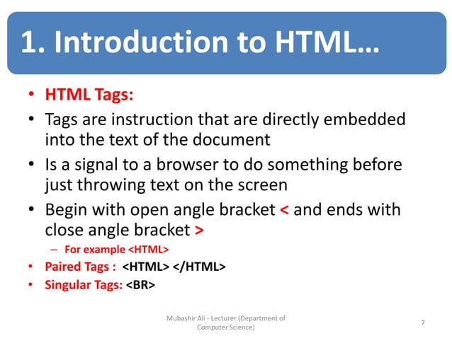 Lecture-3: Introduction to html - Basic Structure & Block Building | PPT