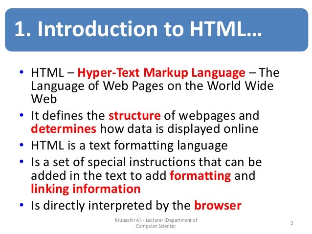 Lecture-3: Introduction to html - Basic Structure & Block Building