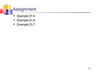 22
Assignment
 Example 21.5
 Example 21.6
 Example 21.7
 