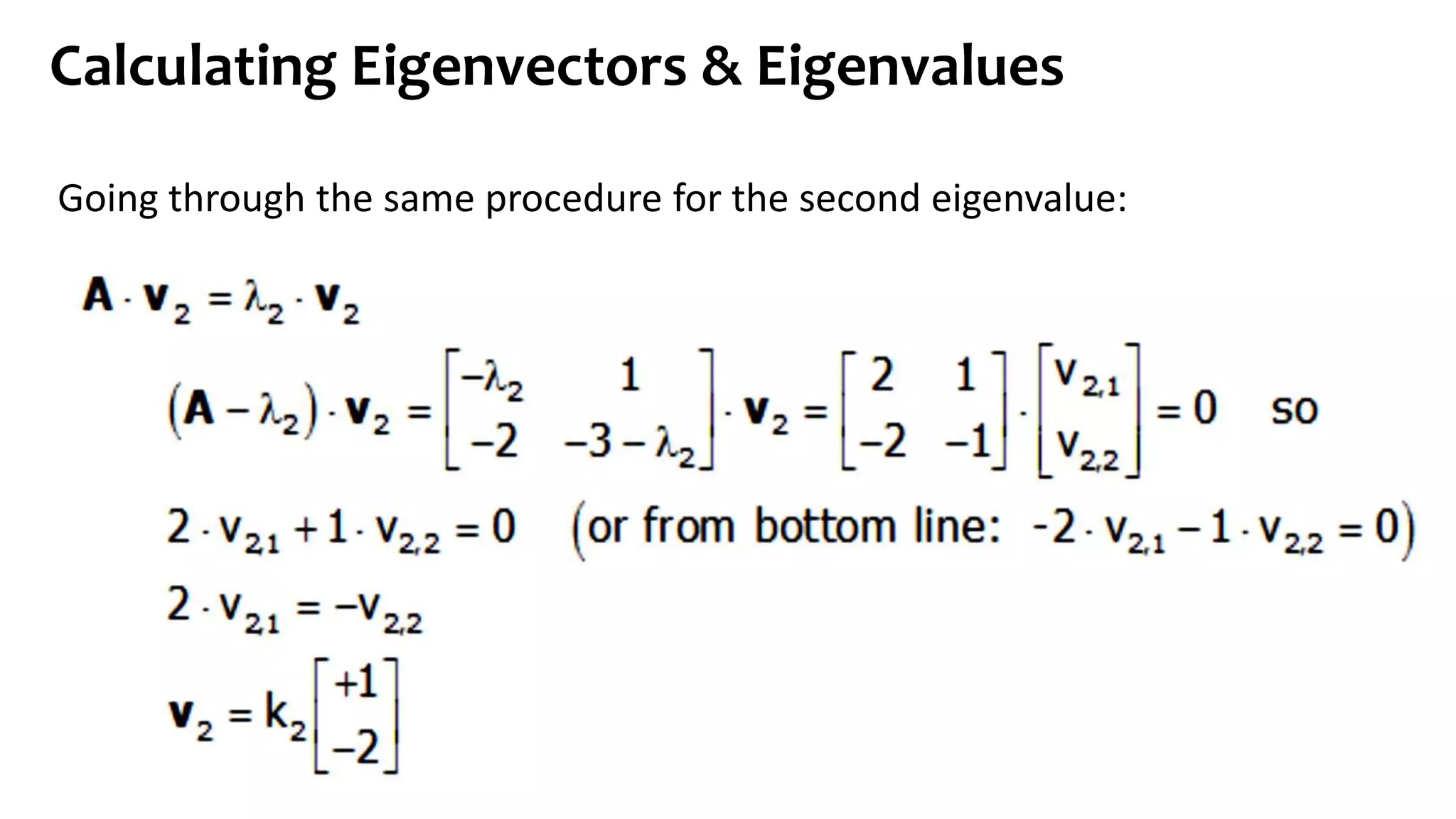 Going through the same procedure for the second eigenvalue:
Calculating Eigenvectors & Eigenvalues
 