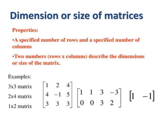 Dimension or size of matrices
 