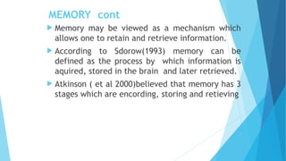 LECT 5. MEMORY.BEHAVIORAL SCIENCES AND COMMUNICATION SKILLS | PPT