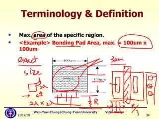 Terminology & Definition Max. area of the specific region. <Example> Bonding Pad Area, max. = 100um x 100um 