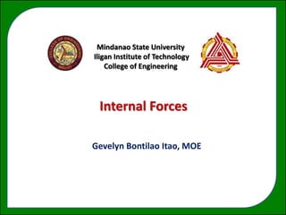 Mindanao State University
Iligan Institute of Technology
    College of Engineering




 Internal Forces
       a Force




Gevelyn Bontilao Itao, MOE
 