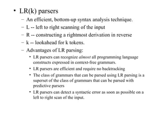 Parsing techniques compiler design LR, SLR, LALR | PPT