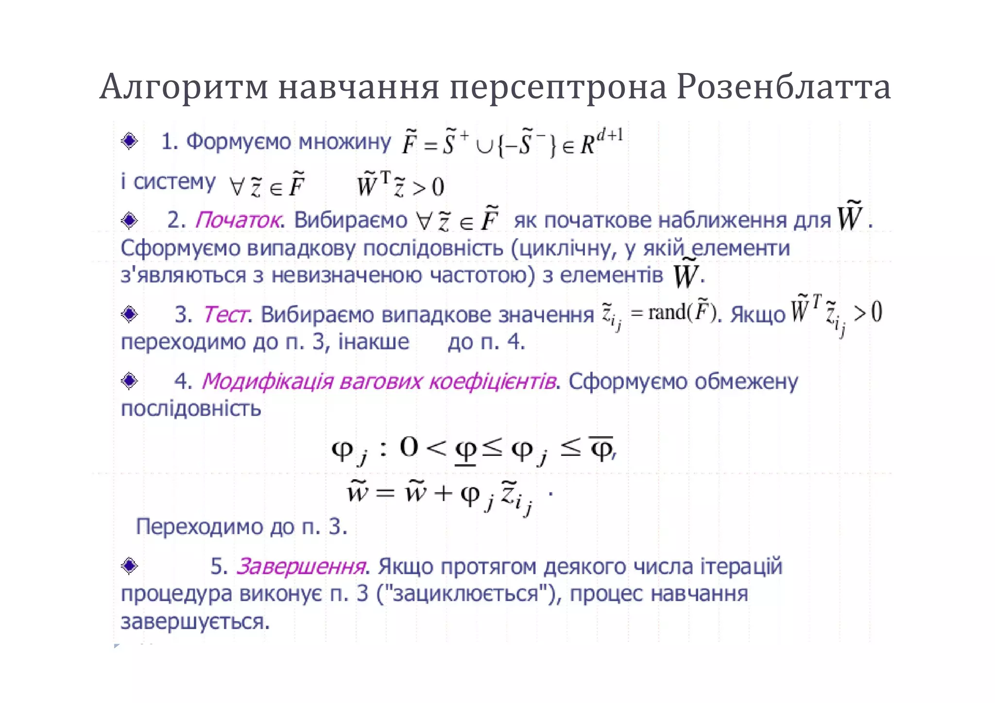 Алгоритм навчання персептрона Розенблатта
30
 