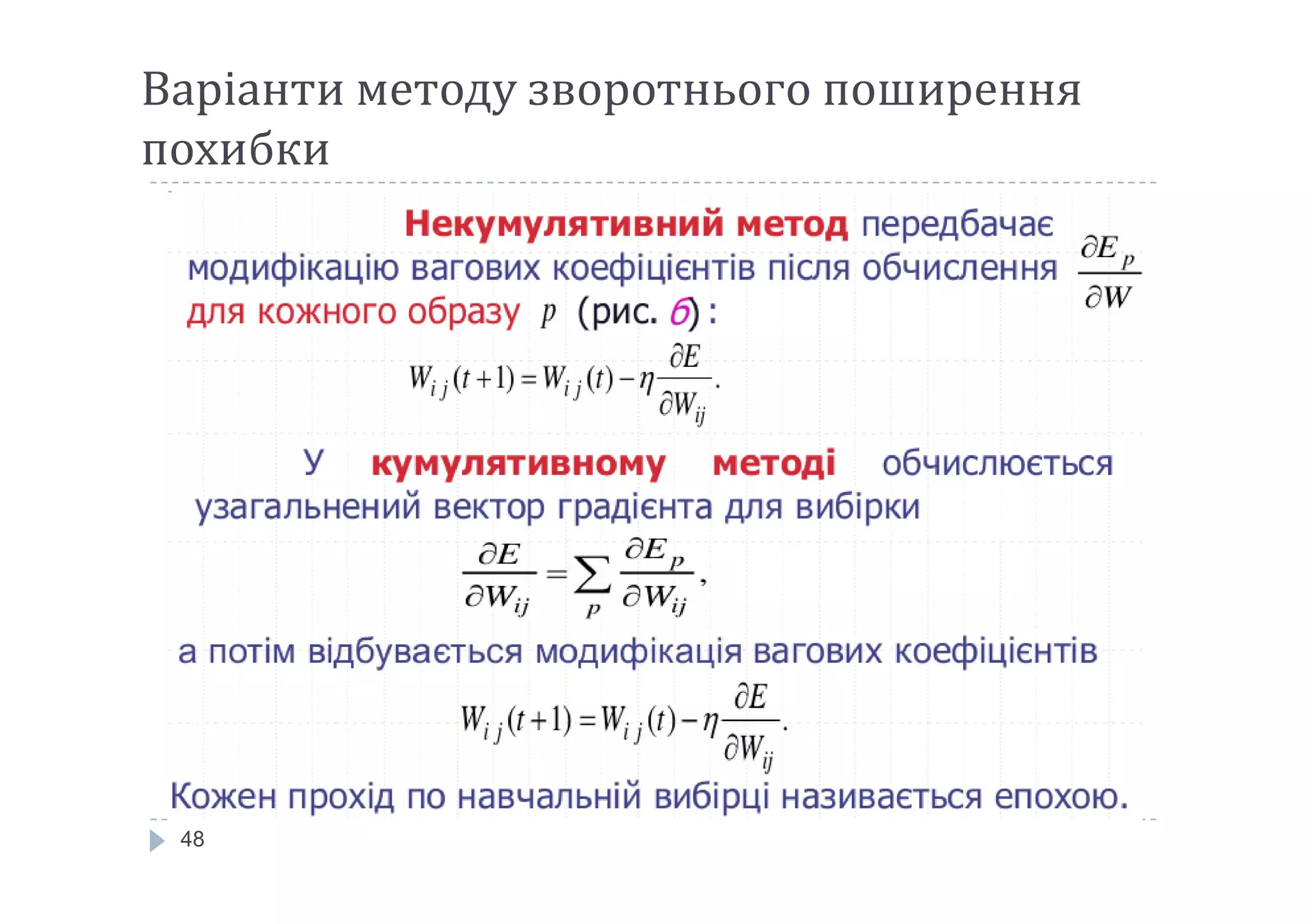Варіанти методу зворотнього поширення
похибки
48
 