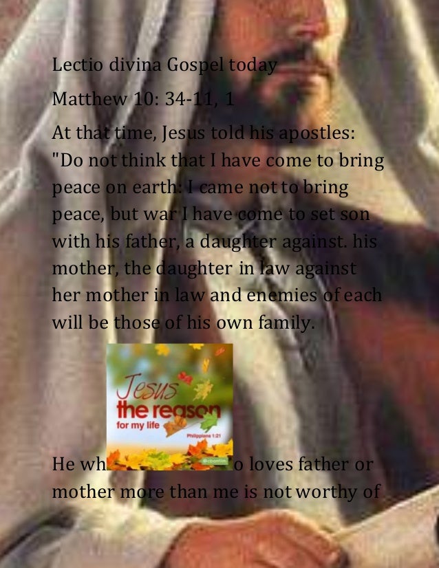 Lectio Divine Gospel Today Mattehw 10 34