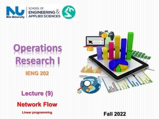 Operations
Research I
Lecture (9)
Network Flow
Linear programming
Fall 2022
IENG 202
 