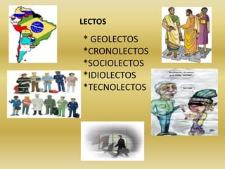 LECTOS,[object Object],* GEOLECTOS*CRONOLECTOS*SOCIOLECTOS*IDIOLECTOS*TECNOLECTOS,[object Object]