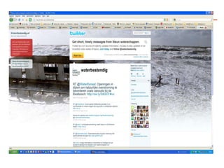 Met de content op de sociale platformen wordt dus niets gedaan op de corporate website.    Aggregatie van informatie  Verschil Social News Room en normale persomgevingAggregatie van social media content vanuit verschillende platformen. Variant op de standaard nieuws- en perssectie. Aan de berichten worden  relevante en gerelateerde sociale media gekoppeld. Dit maakt het mogelijk om het bericht  in verschillende vormen aan te bieden (tekst, video, foto’s).De Social News Room dient als centralisering van alle content die horen bij een campagne of corporate communicatieBiedt voor journalisten een context rijke centrale plek voor informatieVersterking van online reputatie door het aggregeren van social media in  corporate website