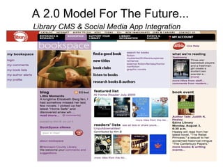          A 2.0 Model For The Future...              Library CMS & Social Media App Integration 