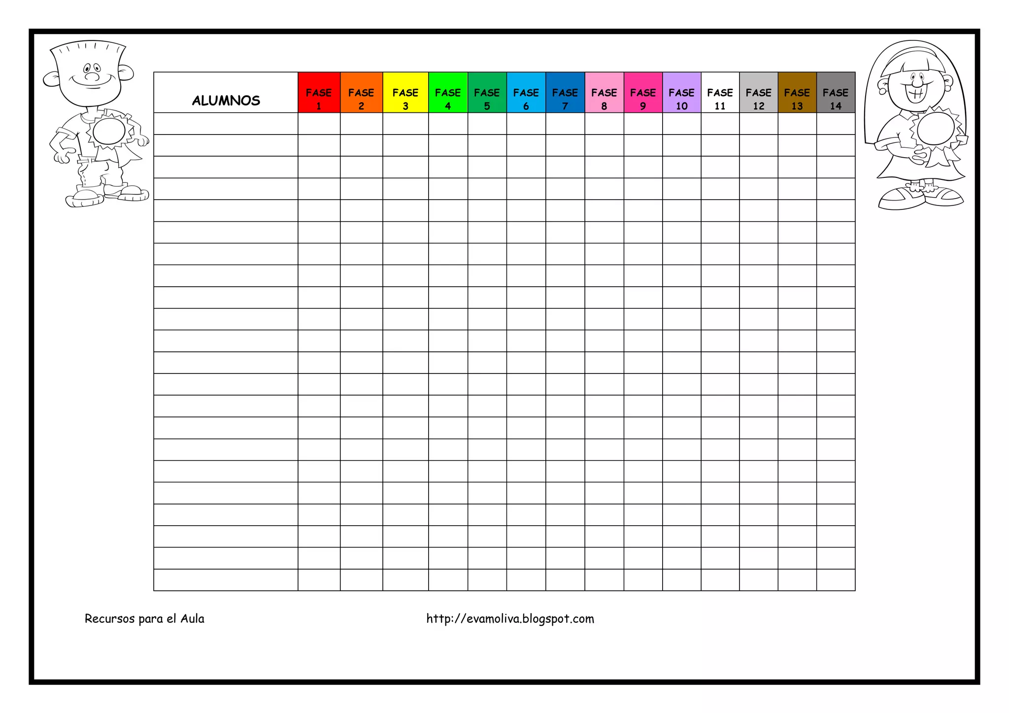 Recursos para el Aula http://evamoliva.blogspot.com
ALUMNOS
FASE
1
FASE
2
FASE
3
FASE
4
FASE
5
FASE
6
FASE
7
FASE
8
FASE
9
FASE
10
FASE
11
FASE
12
FASE
13
FASE
14
 