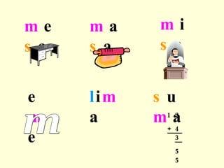 m e s a m i s a m a s a e m e l i m a s u m a m 1 2 + 4 3 5 5